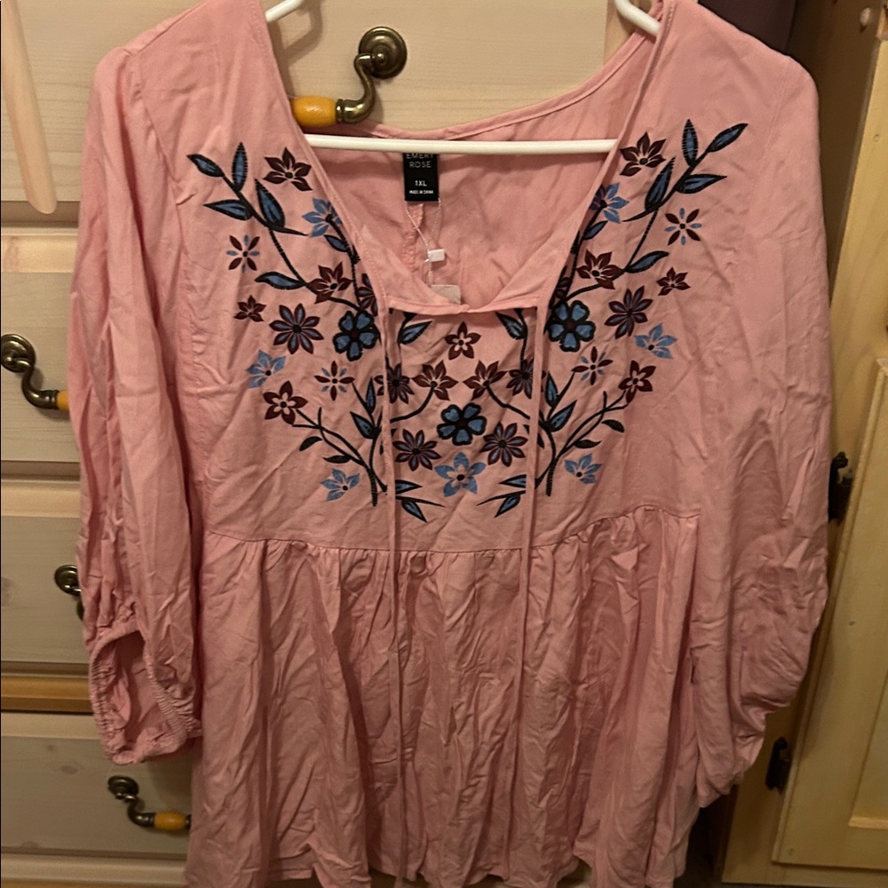 Floral Embroidered Pink Blouse